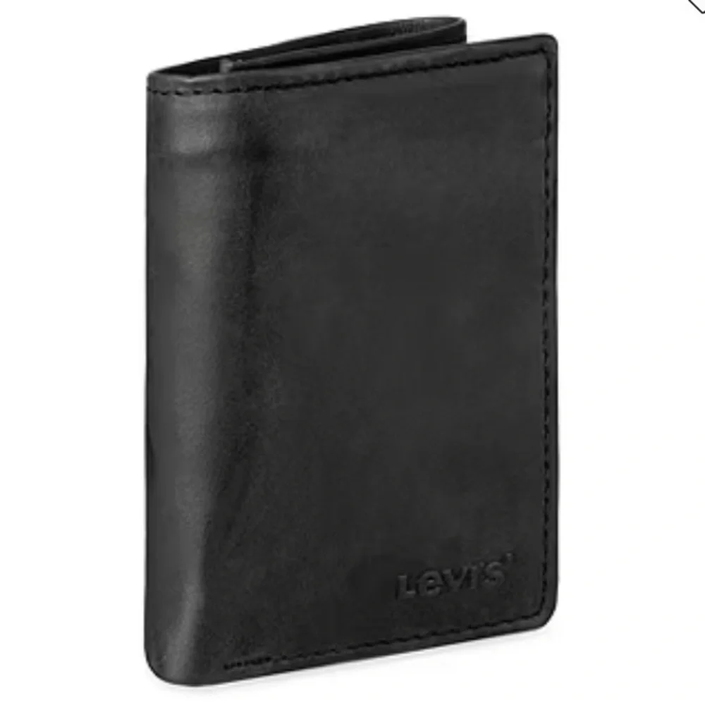 Levi's® Trifold With Zipper Mens Classic TriFold Wallet Black Leather New